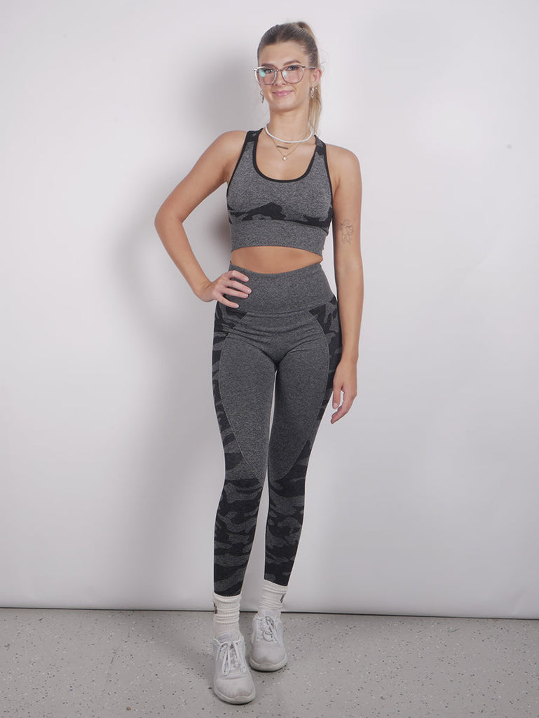 Camo Print Activewear Set in Black - Crop and Full Length Leggings